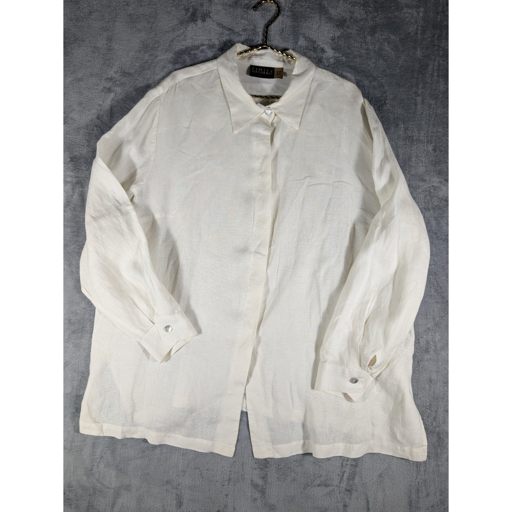 Finity Naturals Ivory 100% Linen Long Sleeve Button Down Shirt Women's 3XL 4XL